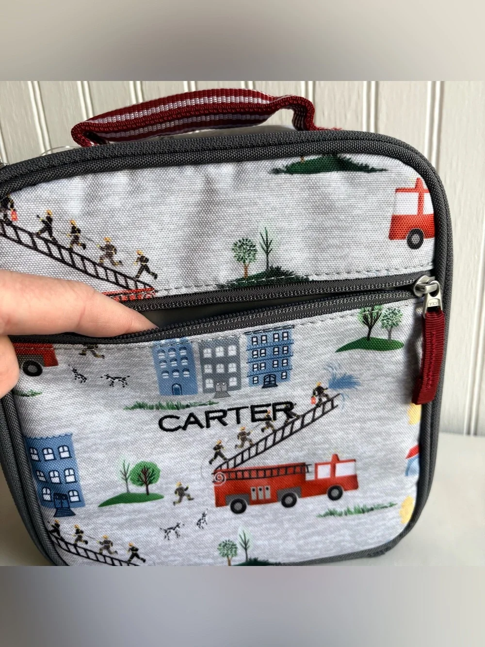 New Pottery Barn Kids Fire Truck Lunch Box Personalized Carter Fireman Lunchbox